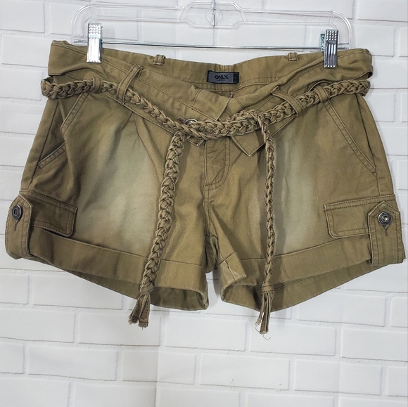 Only Limitless Foldover Army Sage Green Braided Belt Shorts - Picture 1 of 12
